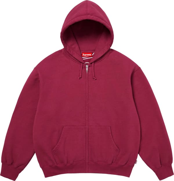 Satin Appliqué Zip Up Hooded Sweatshirt - Raspberry (front)