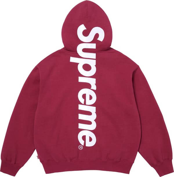 Satin Appliqué Zip Up Hooded Sweatshirt - Raspberry (detail)