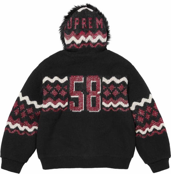 Sequin Lined Hooded Zip Up Sweater - Black (detail)