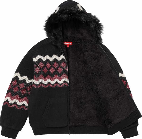 Sequin Lined Hooded Zip Up Sweater - Black (detail)