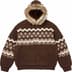Sequin Lined Hooded Zip Up Sweater - Brown (front)