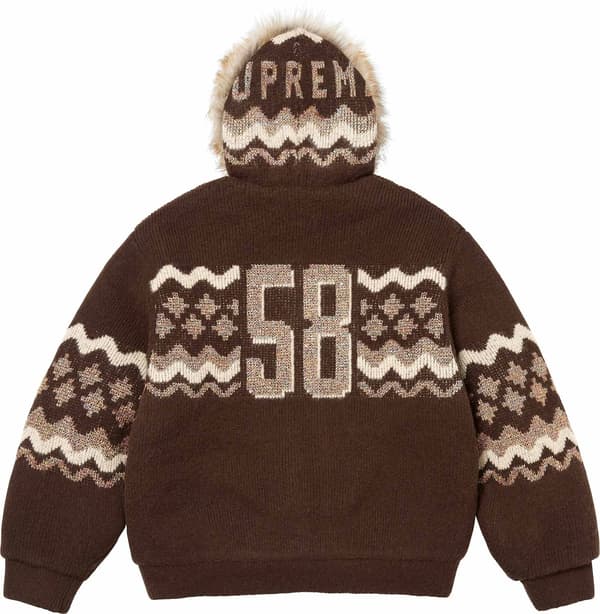 Sequin Lined Hooded Zip Up Sweater - Brown (detail)