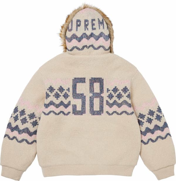 Sequin Lined Hooded Zip Up Sweater - Cream (detail)