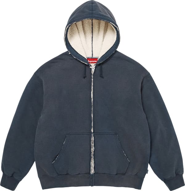 Shearling Lined Zip Up Hooded Sweatshirt - Navy (front)