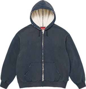 Shearling Lined Zip Up Hooded Sweatshirt Navy