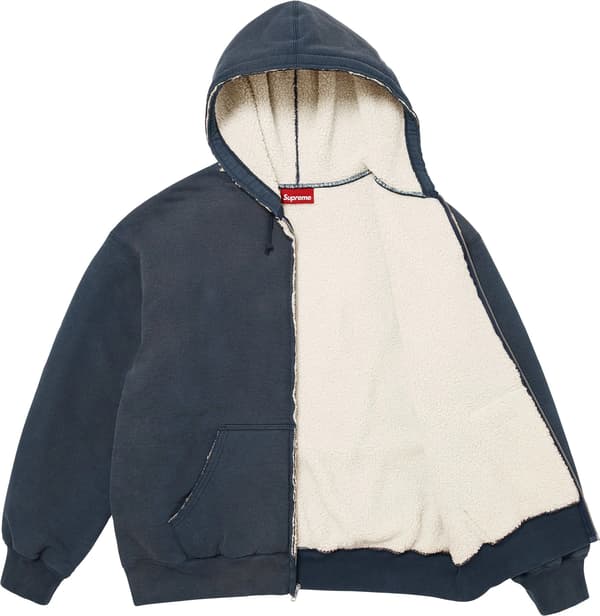 Shearling Lined Zip Up Hooded Sweatshirt - Navy (detail)