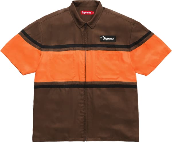 Silk Zip Up S/S Shirt - Brown (front)