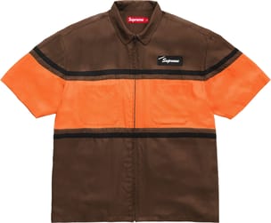 Silk Zip Up S/S Shirt Brown