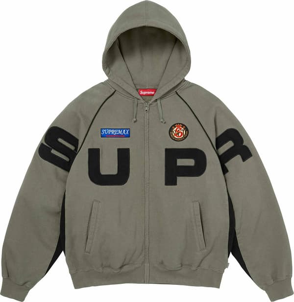 Spellout Appliqué Zip Up Hooded Sweatshirt - Faded Green (front)