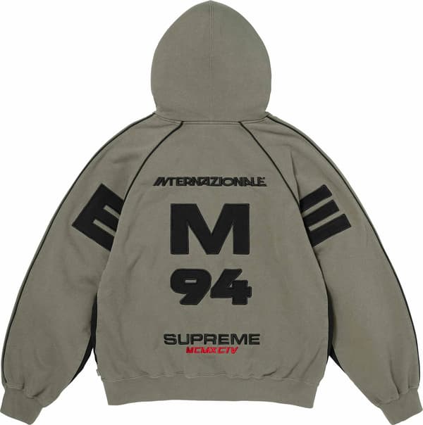 Spellout Appliqué Zip Up Hooded Sweatshirt - Faded Green (detail)