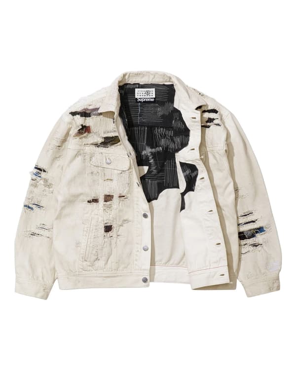 Supreme®/MM6 Maison Margiela Distressed Selvedge Denim Trucker Jacket - White (front)