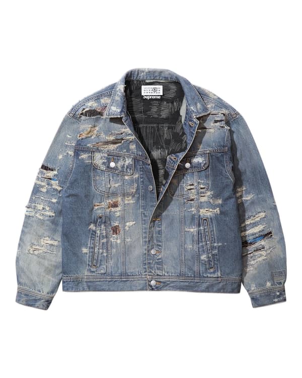 Supreme®/MM6 Maison Margiela Distressed Selvedge Denim Trucker Jacket - Blue (detail)