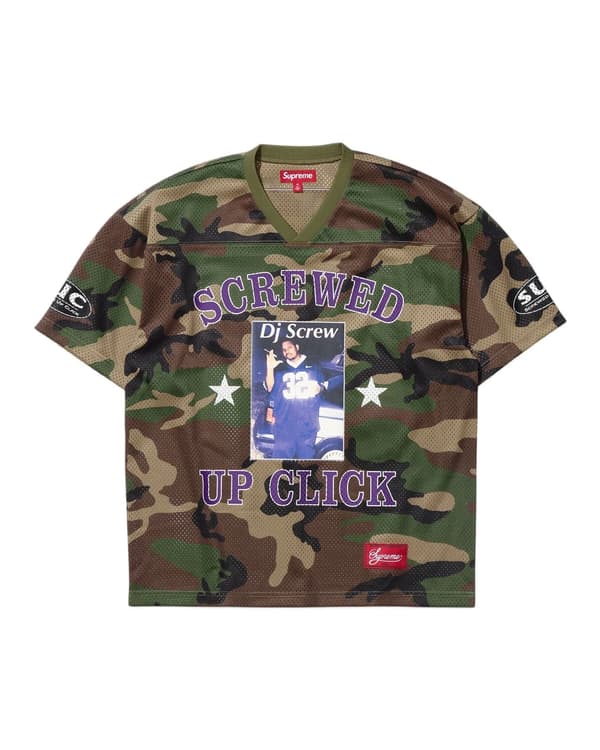 Supreme/DJ Screw Football Jersey - Woodland Camo (front)