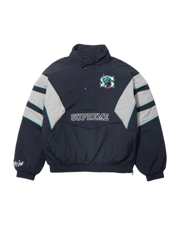 Supreme/SALEM Half Zip Stadium Jacket - Navy (front)