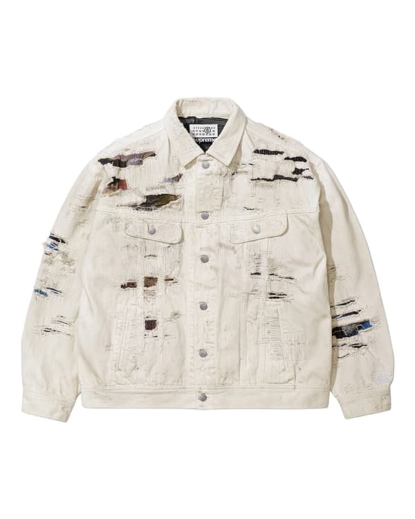 Supreme®/MM6 Maison Margiela Distressed Selvedge Denim Trucker Jacket - White (front)