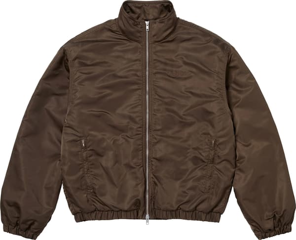 Stand Collar Lined Nylon Jacket - Brown (front)