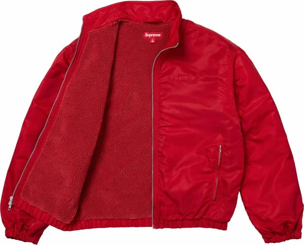 Stand Collar Lined Nylon Jacket - Red (detail)