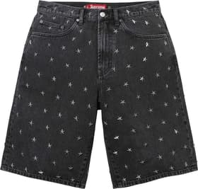 Stars Studded Baggy Denim Short Black