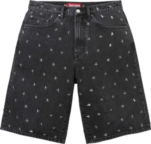 Stars Studded Baggy Denim Short Black