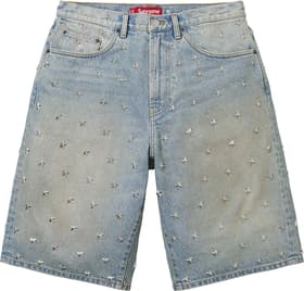 Stars Studded Baggy Denim Short Washed Indigo