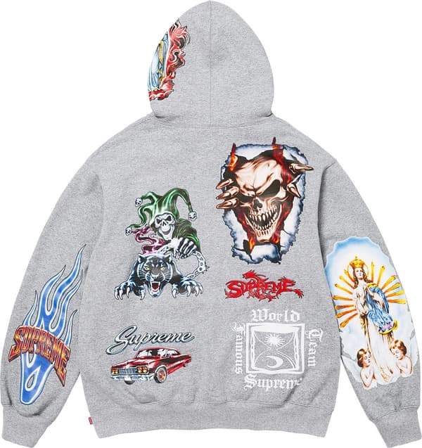 Stickers Hooded Sweatshirt - Heather Grey (detail)