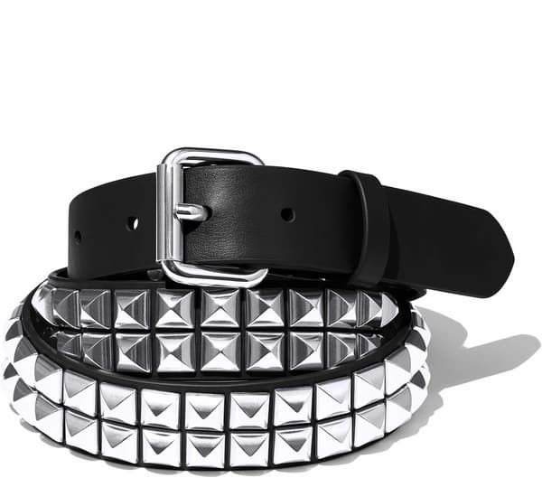 Studded Leather Belt - Black (front)