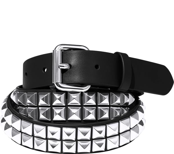 Studded Leather Belt - Black (front)