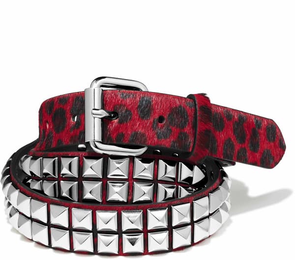 Studded Leather Belt - Red Leopard (front)