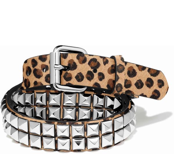 Studded Leather Belt - Tan Leopard (front)