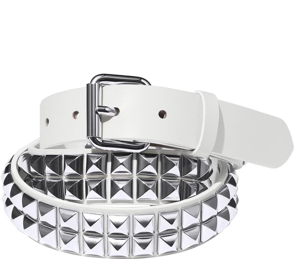 Studded Leather Belt - White (front)