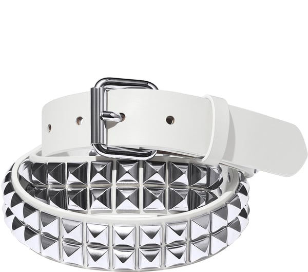 Studded Leather Belt - White (front)