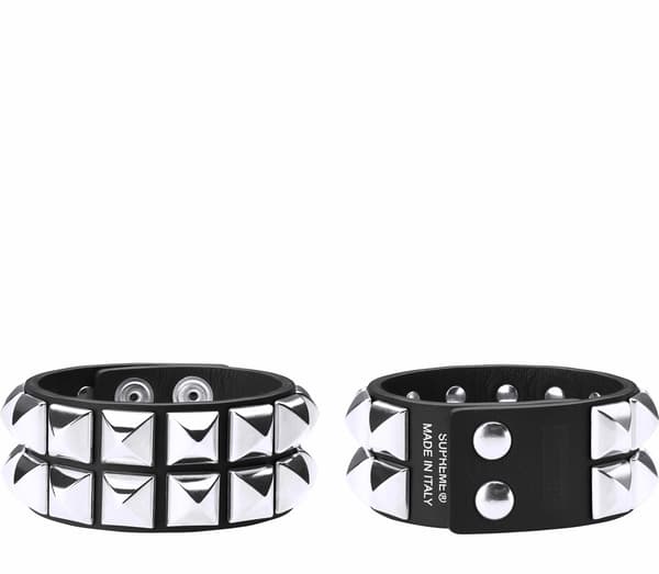 Studded Leather Bracelet - Black (front)
