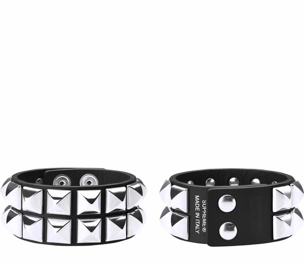 Studded Leather Bracelet - Black (front)