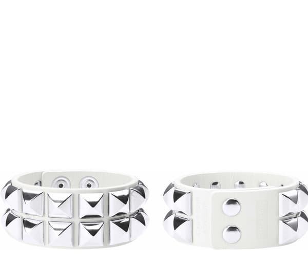 Studded Leather Bracelet - White (front)