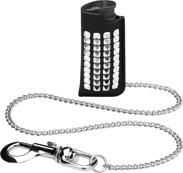 Studded Leather Lighter Holder - Black (front)