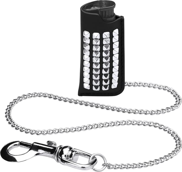 Studded Leather Lighter Holder - Black (front)
