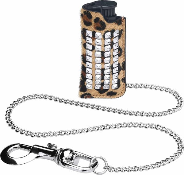 Studded Leather Lighter Holder - Leopard (front)