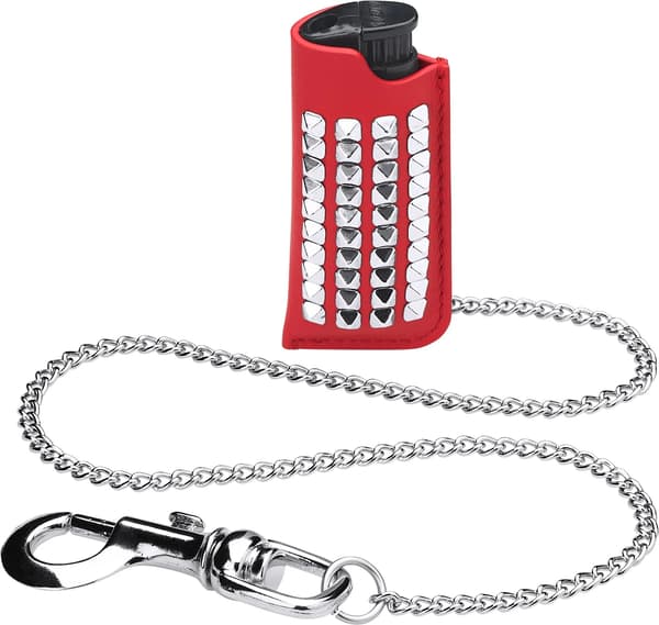 Studded Leather Lighter Holder - Red (front)