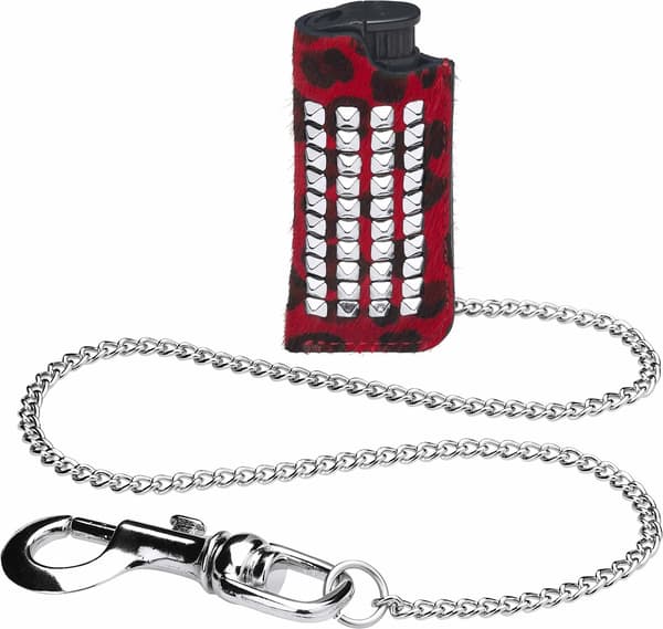 Studded Leather Lighter Holder - Red (front)