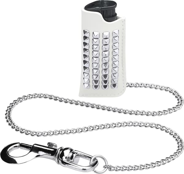 Studded Leather Lighter Holder - White (front)