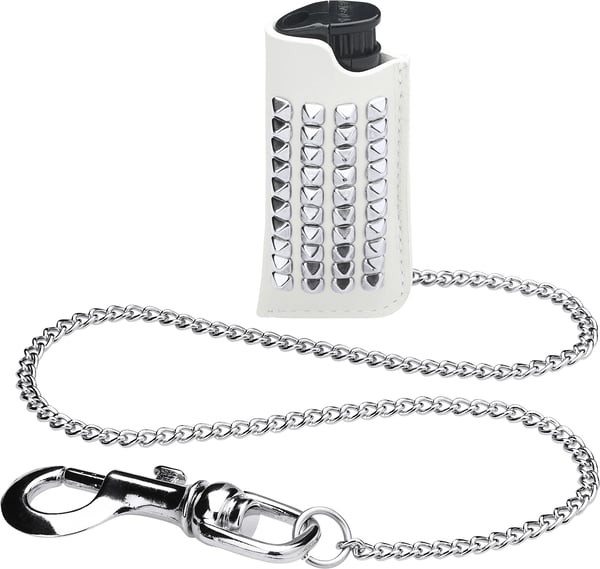 Studded Leather Lighter Holder - White (front)