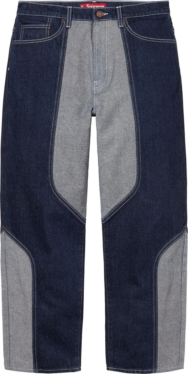 Supreme 2-Tone Paneled Baggy Jean - Blue (front)