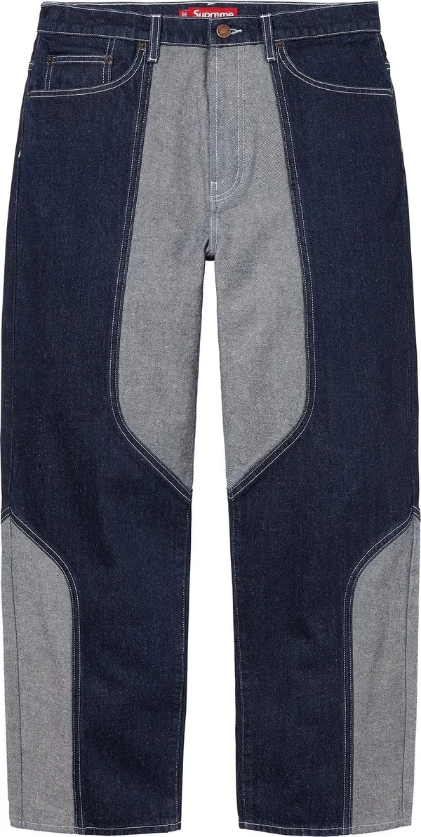 Supreme 2-Tone Paneled Baggy Jean - Blue (front)