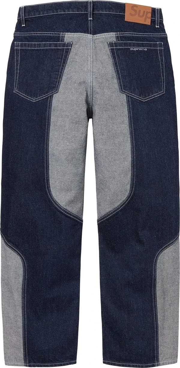 Supreme 2-Tone Paneled Baggy Jean - Blue (front)