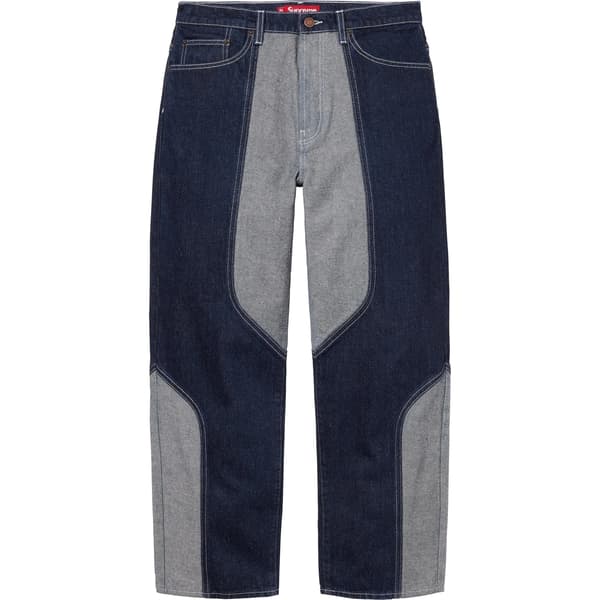 Supreme 2-Tone Paneled Baggy Jean - Blue (front)