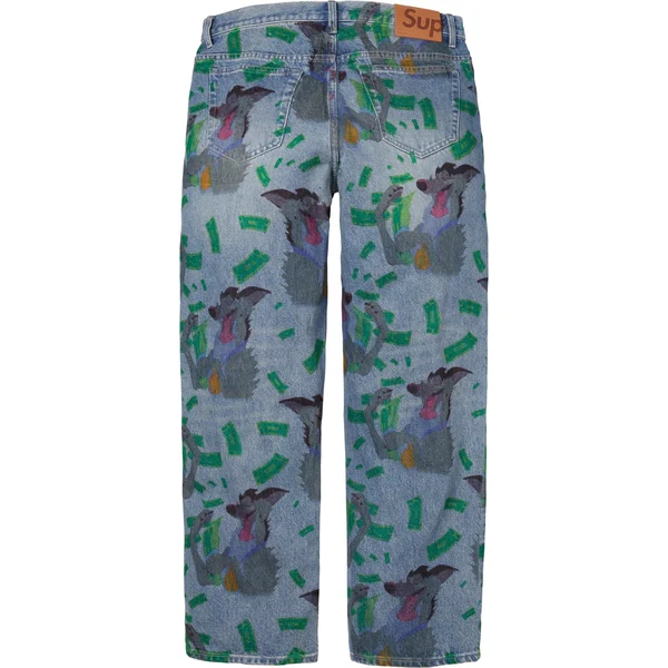 Supreme All Dogs Go To Heaven Loose Fit Jean - Washed Indigo (front)