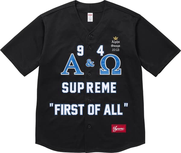 Supreme Alpha Omega Baseball Jersey - Black (front)