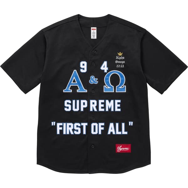 Supreme Alpha Omega Baseball Jersey - Black (front)