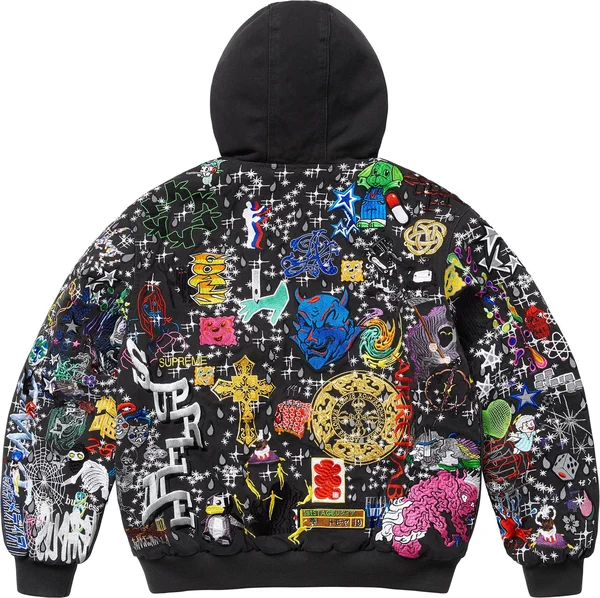 Supreme AOI Embroidered Hooded Work Jacket - Black (front)