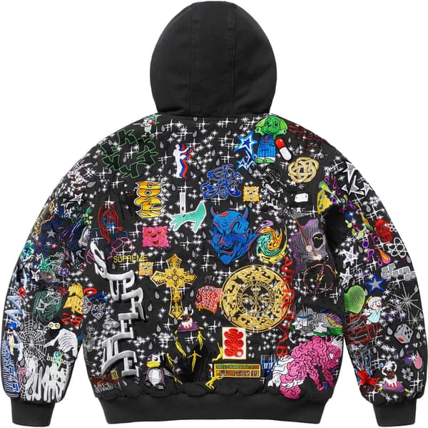 Supreme AOI Embroidered Hooded Work Jacket - Black (front)